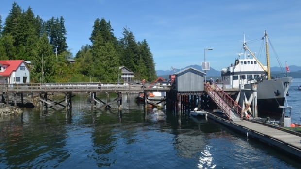 A large boat at a dock on a sunny day.
