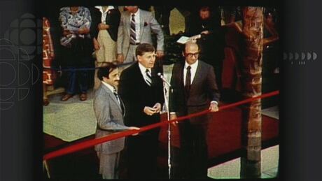 Edmonton mayor Cecil Purves, centre, joined by Nader, left, and Eskander Ghermezian for the official ribbon cutting opening at West Edmonton Mall. Nadar and Eskander Ghermezian with Edmonton mayor Cecil Purves.