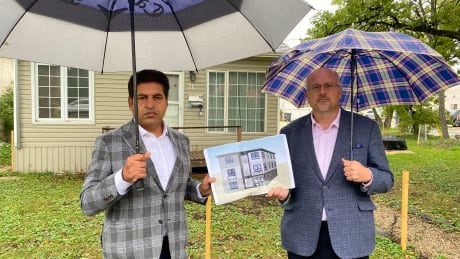 Rookie developer Rahul Kumar and former city councillor Russ Wyatt say the city has stymied a development it at one time approved. Rahul Kumar and Russ Wyatt