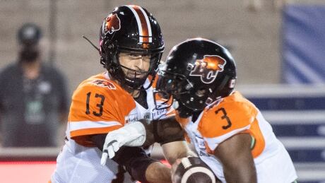 Lions quarterback Michael Reilly, left, threw for 308 yards and two touchdowns in a 27-18 win over the Alouettes in Montreal on Saturday. Mike-Reilly-180921