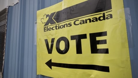 An Elections Canada vote sign at Iqaluit polling station on Sept. 20, 2021, voting day for the federal election. Vote sign at Iqaluit polling station