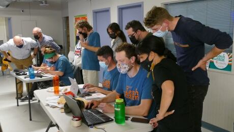 Leah Gazan at her campaign headquarters in Winnipeg Monday night. CBC is projecting the NDP incumbent to retain her seat in Winnipeg Centre. Leah Gazan election headquarters