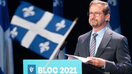 Bloc Québécois Leader Yves-François Blanchet speaks to supporters election night Tuesday, September 21, 2021, in Montreal. FedELXN Bloc20210921