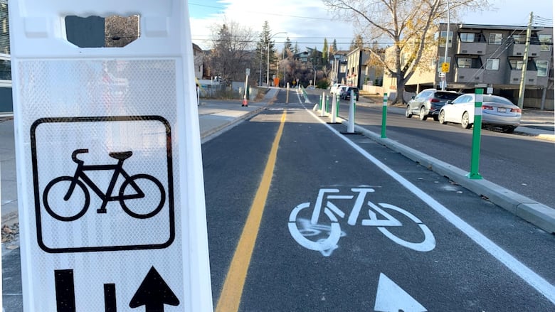 A paved lane with a cycling symbol on it.