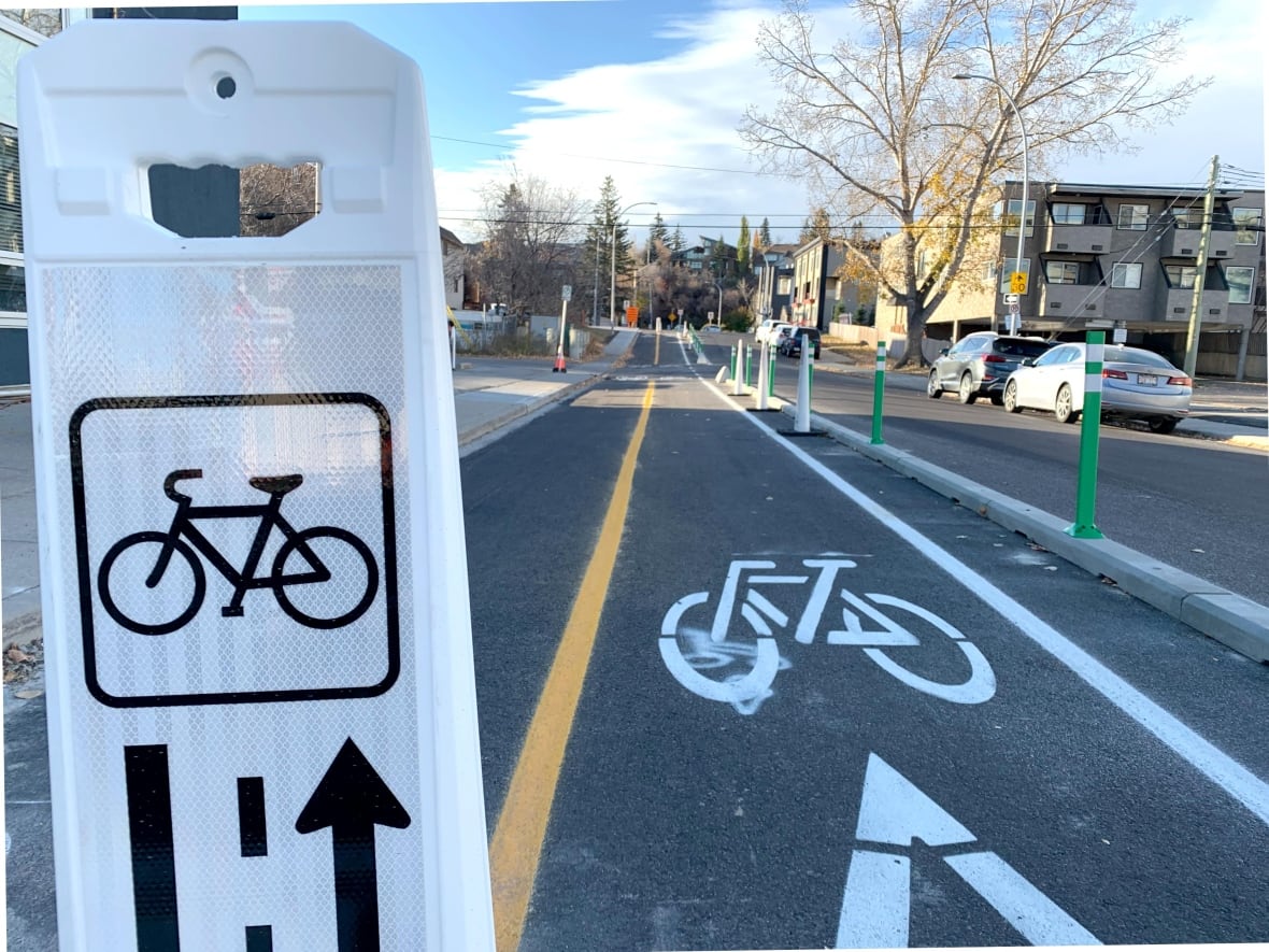 A paved lane with a cycling symbol on it.