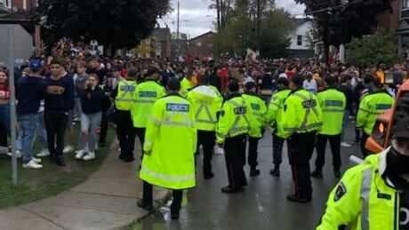 Kingston Police tweeted this photo of a party on Aberdeen Street in the city's university district Oct. 16, 2021. kingston ontario aberdeen street party homecoming 2021