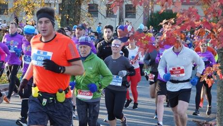 Runners set off at the start of the 2021 Blue Nose Marathon. And they’re off!!!!