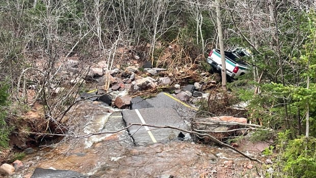 'Like I hit a brick wall': Part of Cabot Trail washed out on man as he drove over it