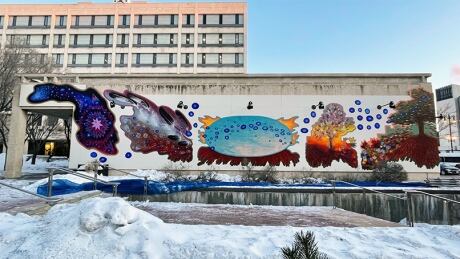 The new mural, named Gakina Gidinawemaaganidim (We Are All Related) can be seen on the southeast side of the Susan A. Thompson Building at Winnipeg City Hall. City Hall Mural.jpg