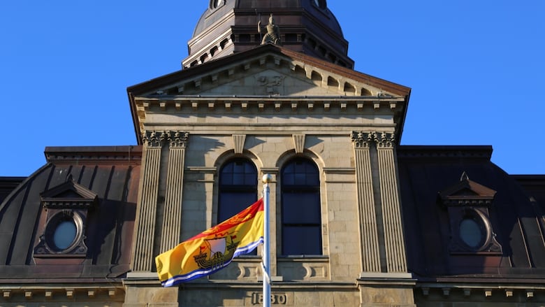 New Brunswick's flag is pictured flying in front of the legislative assembly.