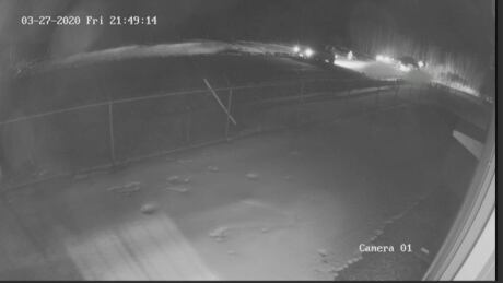 A freeze frame from a surveillance video shown to the jury taken the night Jacob Sansom and Maurice Cardinal were shot to death. Surveillance video