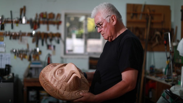 Why tackling the global industry of fake Indigenous art is like playing 'whack-a-mole'; First Nations artist Richard Hunt at his studio in Victoria, B\.C on Thursday, June 30, 2022\. Hunt has had images of his art used without his permission\.