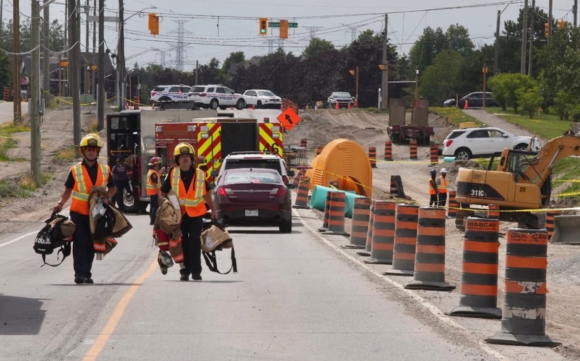 2 workers still trapped after trench collapses at Ajax construction site, 2 others in hospital 2 workers still trapped after trench collapses at Ajax construction site, 2 others in hospital