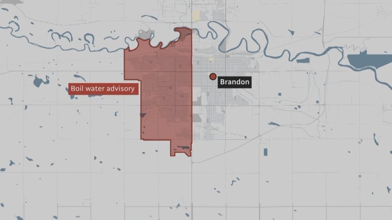 A map shows the area affected by the boil water advisory in red.