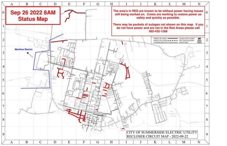 Mapa que muestra apagones en Summerside