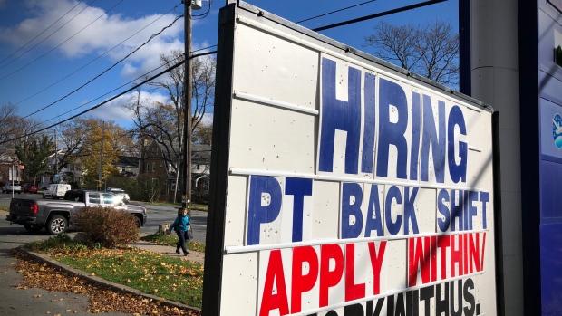 Halifax 'living wage' estimated at $28.30 an hour, says new report on cost of living; A sign displays a vacant position in Halifax\.  Unemployment economy labor shortage labor shortage economy\. 