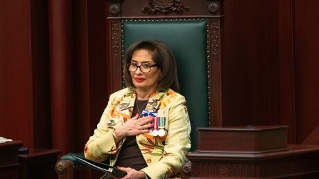 Alberta Lt.-Gov. Salma Lakhani delivers the speech from the throne in February. Thursday will mark the first throne speech for the government under the tenure of Premier Danielle Smith. ALTA Throne Speech 20220222