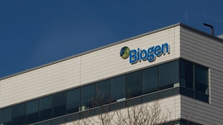 A sign for biotechnology company, Biogen, Inc. is seen on a building in Cambridge, Mass., on March 18, 2017. The company has helped develop both lecanemab and the recently approved aducanumab treatment for Alzheimer's, sold as Aduhelm. 655305394