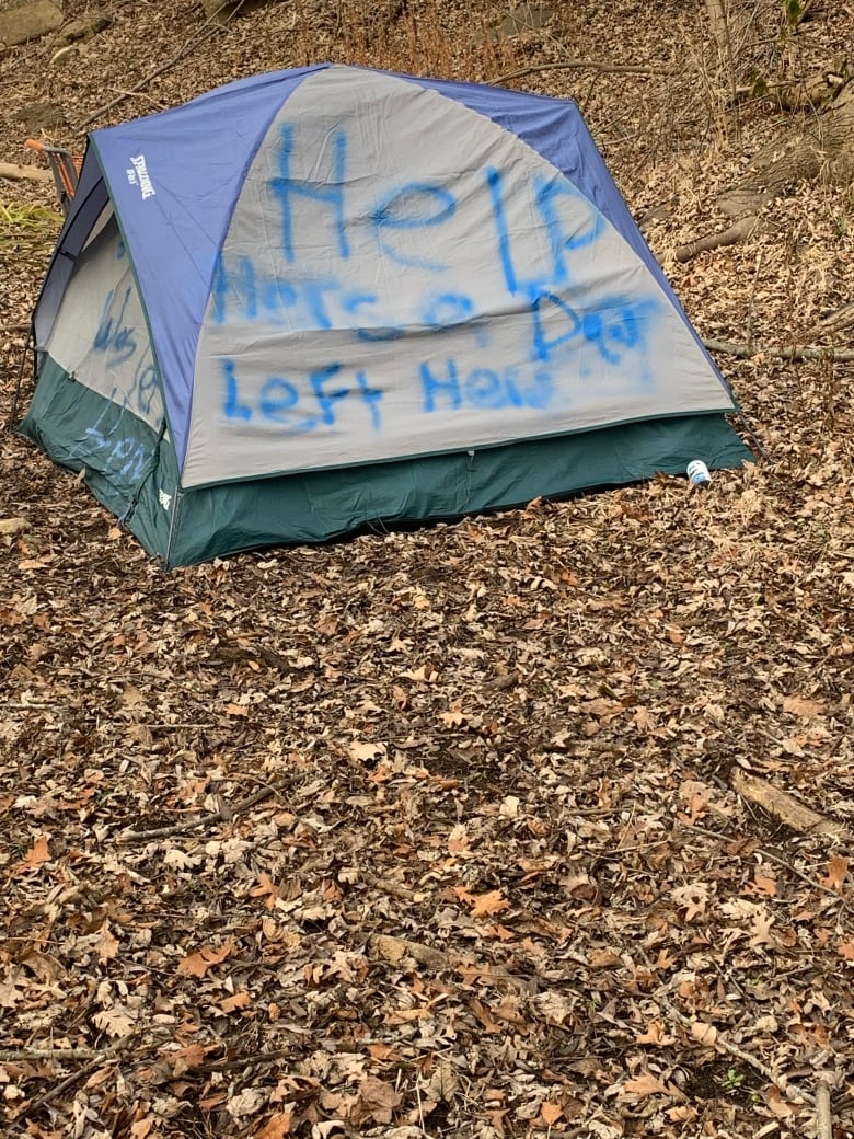 Help. There's a dog left here:' Cry for help scrawled on tent in east  London