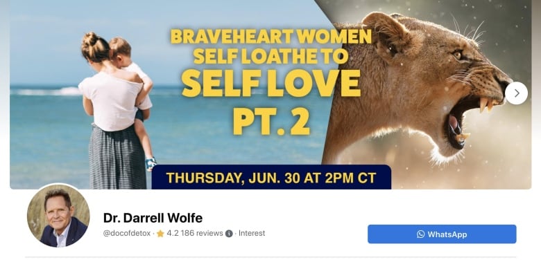 A screengrab of a Facebook page titled "Dr. Darrell Wolfe", rated 4.2 stars with 186 reviews.