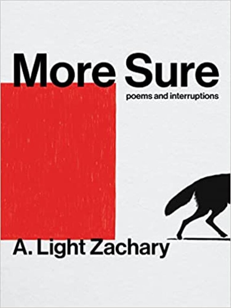 The book cover features a red rectangle on the left and the black silhouette of the back half of a fox or coyote. 