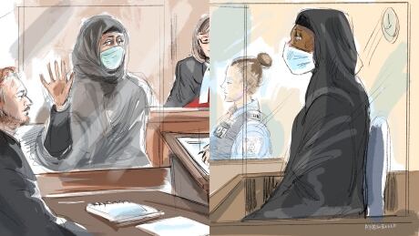 Ammara Amjad and Dure Ahmed court sketch composite, Apr. 11, 2023