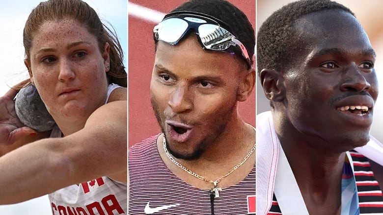 Composite photo of three track and field athletes.