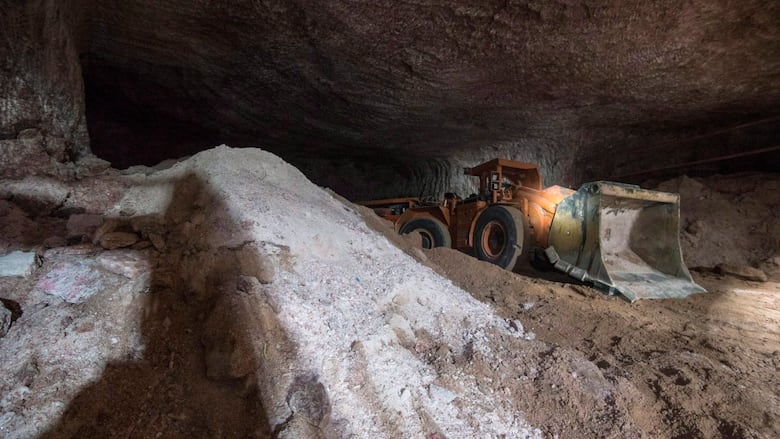 A piece of machinery sits underground at the Mosaic potash mine in Esterhazy, Sask.