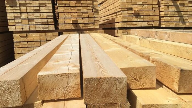Pile of square cut lumber.