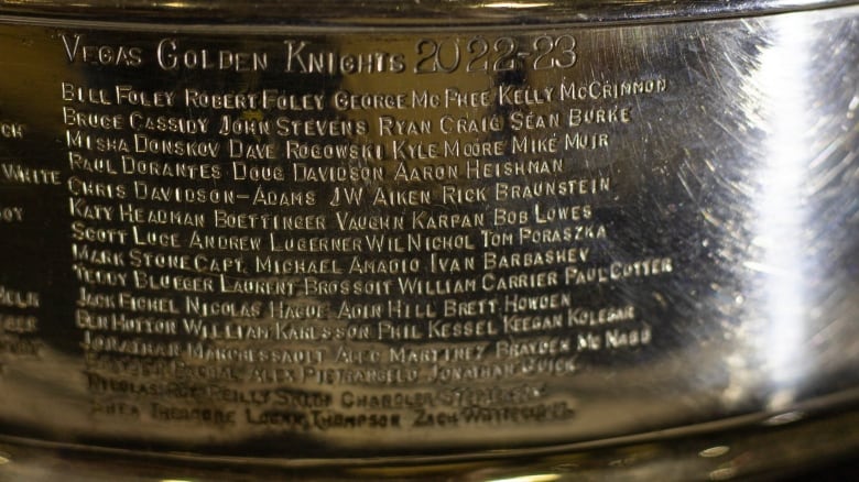 The stanley cup etching of Las Vegas team members.