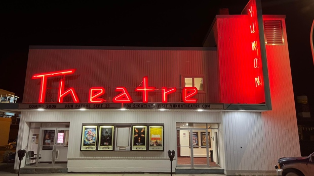 A Whitehorse landmark gets its glow back — literally; The Yukon Theatre was built in 1954\. It's original neon sign has been restored and now lights up Whitehorse's Wood Street every night\.