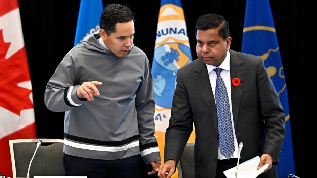 Cabinet shuffle poses challenges for advancing Inuit priorities, ITK president says; President of Inuit Tapiriit Kanatami Natan Obed, left, and Minister of Crown-Indigenous Relations Gary Anandasangaree take their seats at the Inuit-Crown Partnership Committee in Ottawa on Oct\. 30, 2023\.