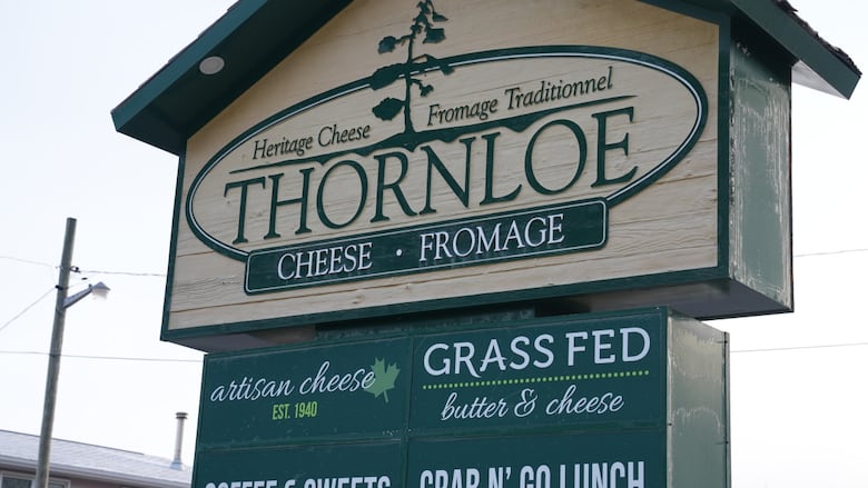 A large sign that says Thornloe Cheese.