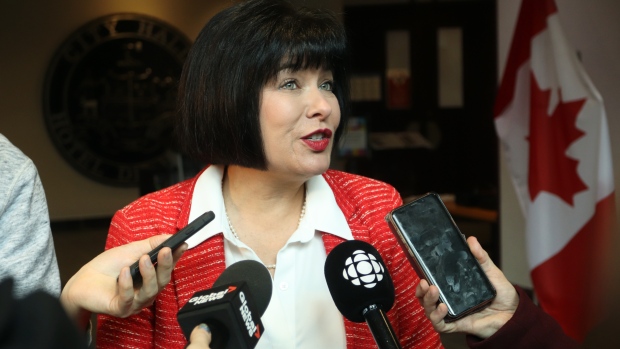 Veterans' families need legislated access to mental health services, watchdog says; Ginette Petitpas Taylor, the MP for Moncton–Riverview–Dieppe, speaking to reporters after a federal funding news conference at Moncton city hall on Nov\. 16, 2023\.
