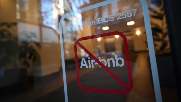 Some B.C. property owners 'panicking' following short-term rental legislation: realtors; A sign indicating Airbnb rentals are not permitted is seen at the entrance to a condo tower, in Vancouver, on Thursday, November 23, 2023\. The provincial government last month introduced legislation to limit short-term rentals in many cities in British Columbia in an effort to put thousands of units back into the long-term rental pool, with the changes coming into effect in May\.