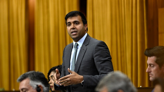 MP says he was 'pushed' by a Parliament Hill protester; Parliamentary Secretary to the Minister of Canadian Heritage Taleeb Noormohamed rises during Question Period in the House of Commons on Parliament Hill in Ottawa, Friday, Oct\. 6, 2023\.