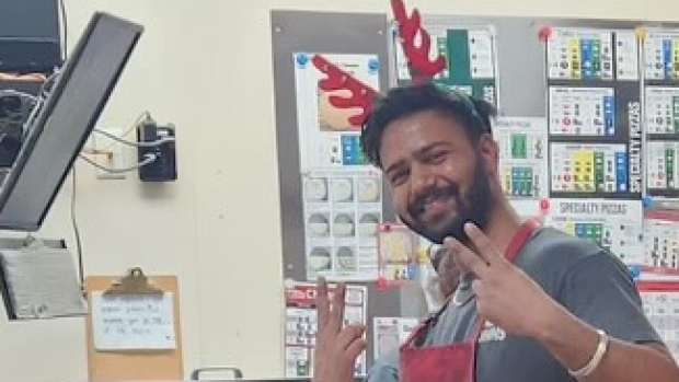 Fredericton pizza restaurant mourns kind-hearted, determined worker killed in crash; Harwinder Singh, an employee of Papa John's in Fredericton, seen here in his last week working at Papa John's before he died in a car crash on Boxing Day\. The franchise is doing a fundraiser to send money to Singh's family in India\.