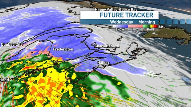 Storm will bring strong winds, snow and rain to the Maritimes on Wednesday | CBC News
