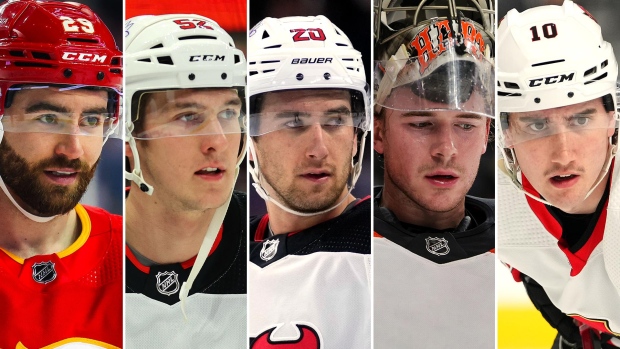 Trial of ex-Canadian world junior hockey players in sexual assault case set for September 2025; From left to right: Dillon Dubé, Cal Foote, Michael McLeod, Carter Hart and Alex Formenton\.