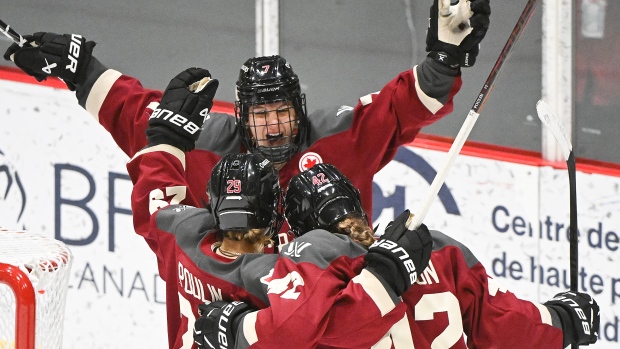PWHL Montreal to break women's hockey crowd record as Bell Centre sells out in minutes; Montreal's Claire Dalton \(42\) celebrates one of her three goals in a 6-3 victory over visiting Ottawa on Saturday in Professional Women's Hockey League action\.