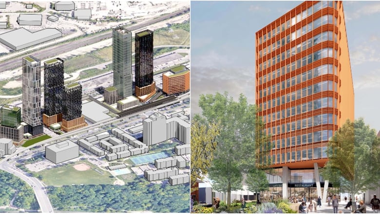 Two renderings of buildings