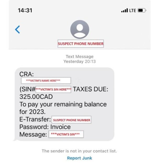 Did you get a text with your SIN that claims to be from Canada Revenue