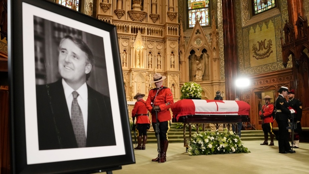 'A page has turned for society': Montrealers pay their respects to former PM Mulroney; Sentinels stand guard as former prime minister Brian Mulroney lies in repose at St\. Patrick's Basilica in Montreal on Thursday\.