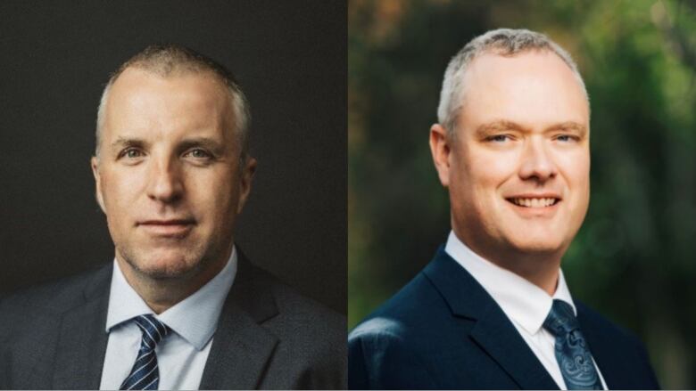 A composite image of two photos of men in suits.