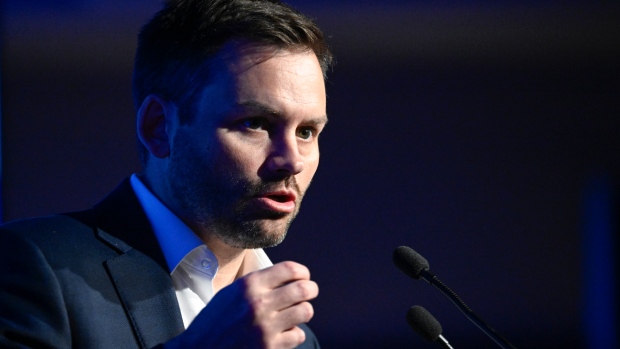 PQ leader promises another independence referendum; Parti Quebecois Leader Paul St-Pierre Plamondon speaks at the opening of a PQ national council meeting, Saturday, April 13, 2024 in Drummondville, Quebec\. 