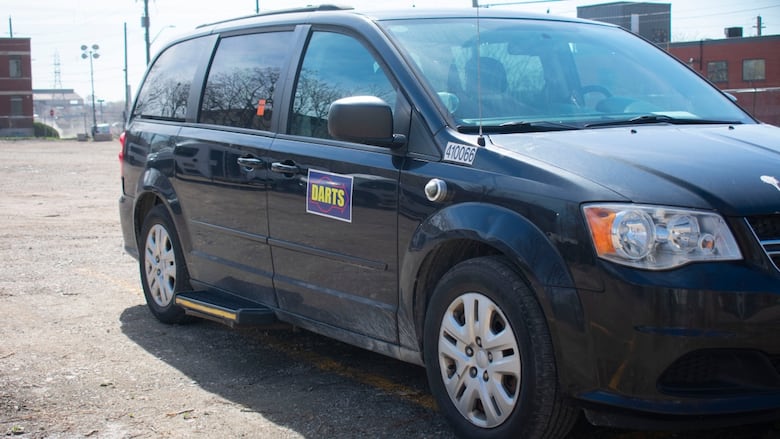 A parked van.