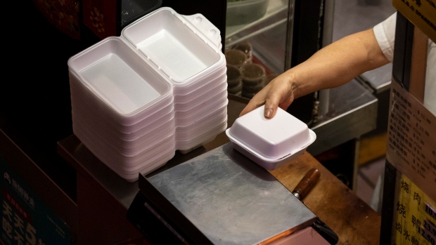 What you need to know about the latest plastics ban in B.C.; Styrofoam food containers are pictured at a food court in Vancouver, British Columbia on Thursday, Dec\. 5, 2019\. 