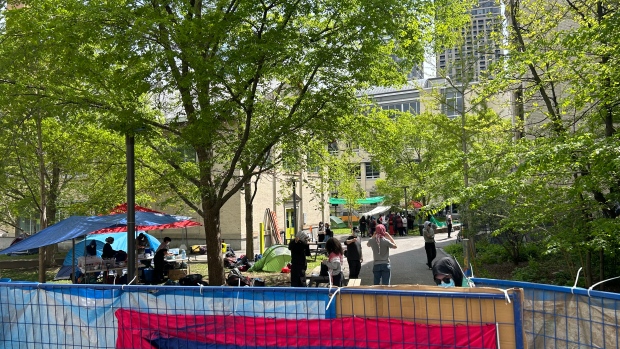 Pro-Palestinian encampment sets up on UQAM lawn; A pro-Palestinian encampment was set up at the Université du Québec à Montréal \(UQAM\) campus on Sunday\. 