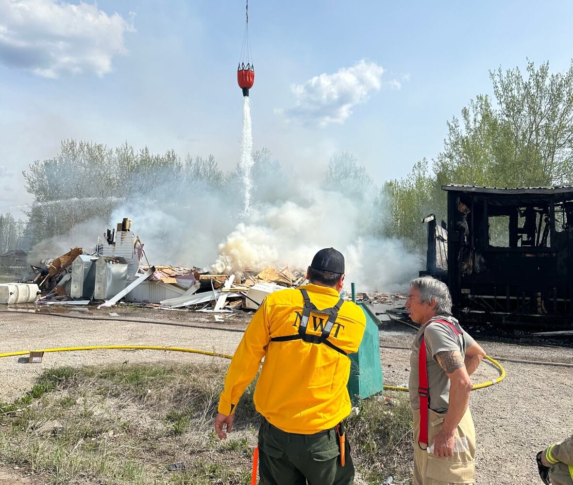 water tank dropped on burned down building