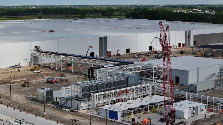 Aerial view of the electric vehicle battery factory under construction in Windsor, Ont., in May 2024.